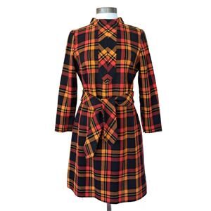 Vintage Plaid Belted Wool Dress Orange Black Halloween *Flaws* Fall Unique Retro